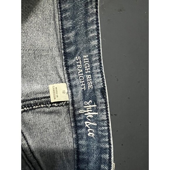 High-Rise Straight Leg Blue Denim Jeans Size 12 Style & Co - Picture 4 of 10